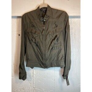 EXPRESS WOMENS MED 100% SILK GREEN FULL ZIP JACKET SHORT